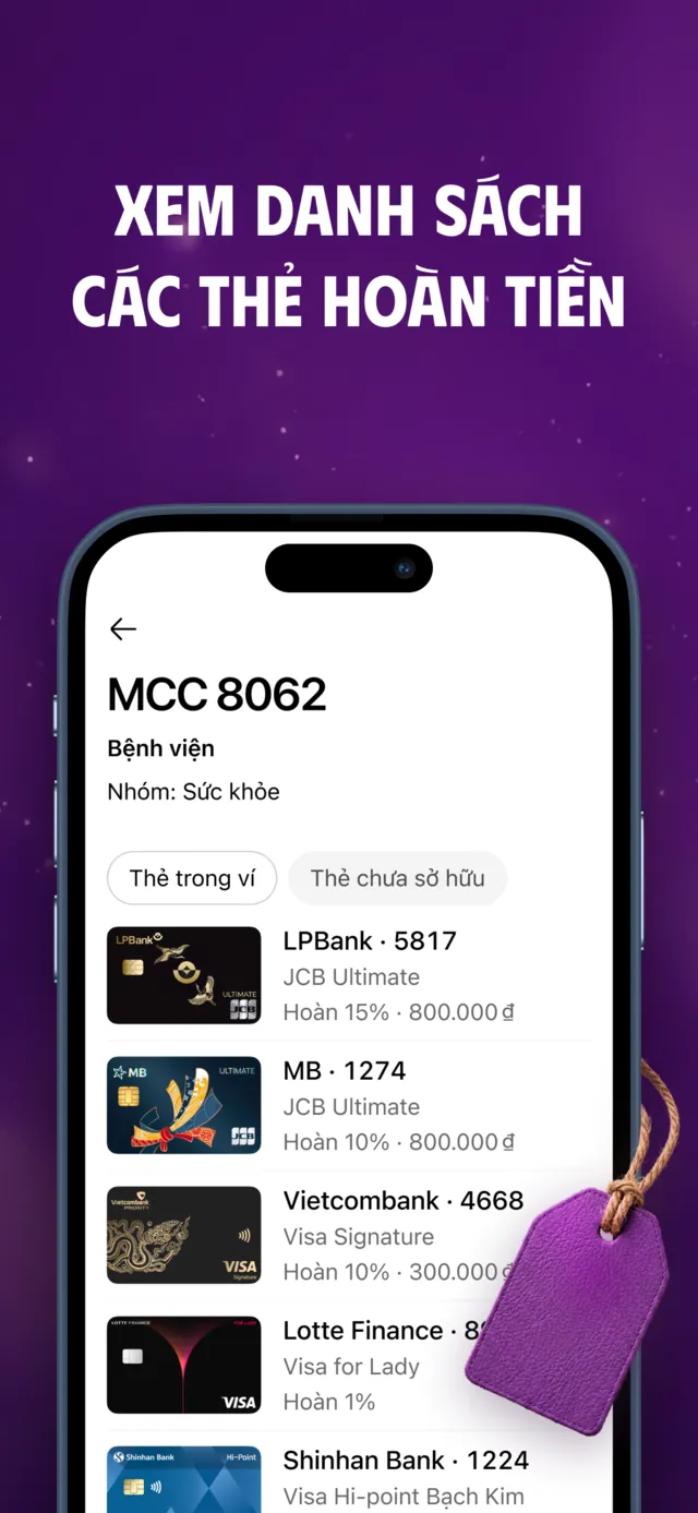Xem danh sách các thẻ hoàn tiền theo MCC